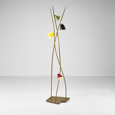 Lampada da terra, struttura in ottone con diffusori orientabili (Italia, circa 1960)