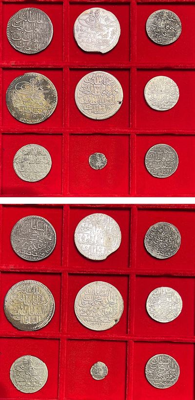 Ahmed III (1703-1730), Imperò ottomano—Lotto di nove monete in argento
