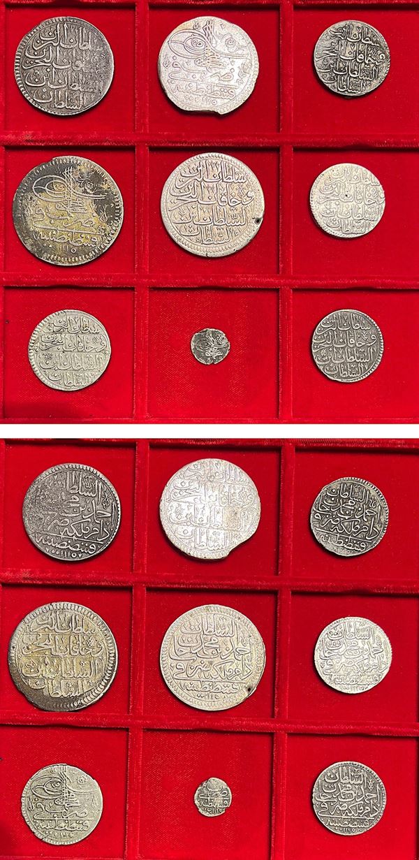 IMPERO OTTOMANO. AHMED III, 1703-1730 (1115-1143). Lotto di nove monete.