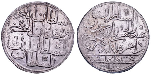 IMPERO OTTOMANO. ABDUL HAMID I, 1774-1789 (1187-1203). 2 Zolota 1187 (anno 6).