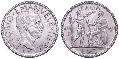 Vittorio Emanuele III di Savoia, 20 Lire Regno d’Italia, 1927/A, VI