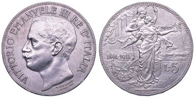Regno d’Italia, Vittorio Emanuele III di Savoia, 5 Lire 1911 (Cinquantenario)