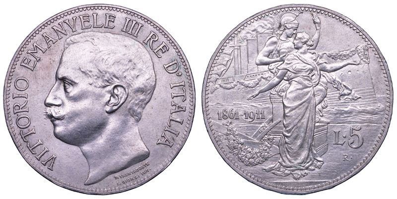 REGNO D'ITALIA. VITTORIO EMANUELE III DI SAVOIA, 1900-1946. 5 Lire 1911. Cinquantenario.  - Asta Numismatica - Cambi Casa d'Aste