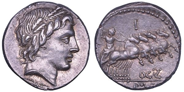 OGULNIA. Ogulnius, Gargilius, e Vergilius, 86 a.C. Denario.
