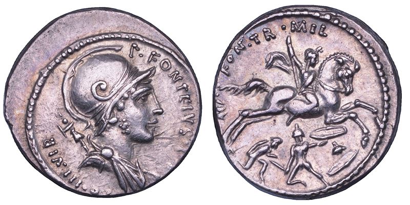 FONTEIA. P. Fonteius P. f. Capito, 55 a.C. Denario.  - Asta Numismatica - Cambi Casa d'Aste