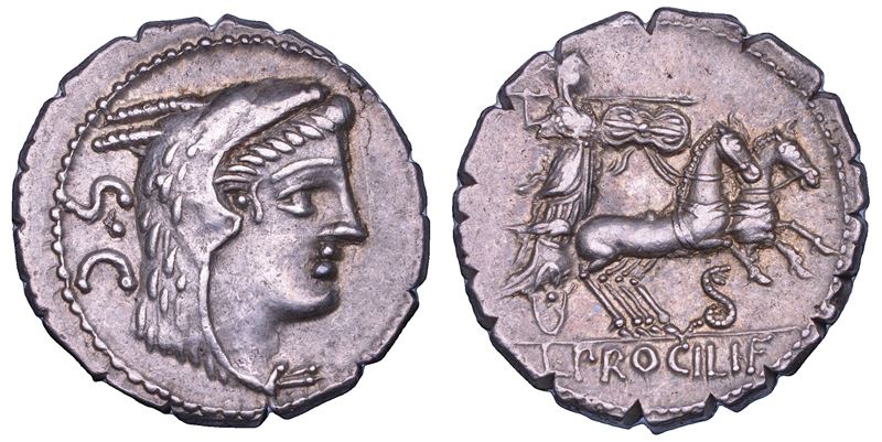PROCILIA. L. Procilius, 80 a.C. Denario serrato.  - Auction Numismatics - Cambi Casa d'Aste