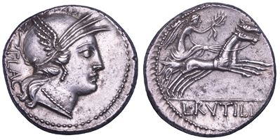 Rutilia. L. Rutilius Flaccus, 77 a.C. Denario.