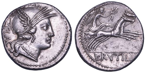 RUTILIA. L. Rutilius Flaccus, 77 a.C. Denario.