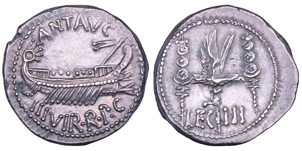 MARCO ANTONIO. Denario, zecca itinerante al seguito di M. Antonio, 32-31 a.C.