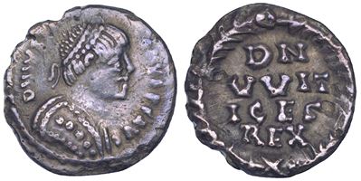 Ostrogoti, Vitige, Mezza siliqua a nome di Giustiniano I (Ravenna, 536–538 d.C.)