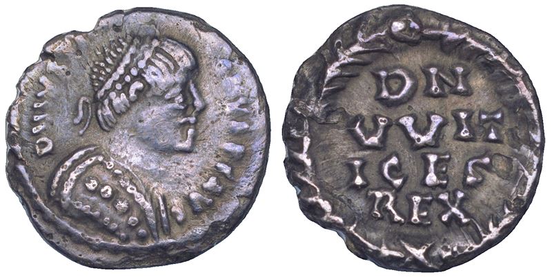 OSTROGOTI. VITIGE, 536-540. Mezza siliqua a nome di Giustiniano I, 527-565. Emessa a Ravenna circa negli anni 536-538 d.C.  - Asta Numismatica - Cambi Casa d'Aste