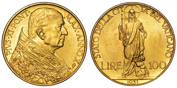 VATICANO. PIO XI (Achille Ratti), 1922-1939.<BR><BR> 100 Lire 1931/A. X.