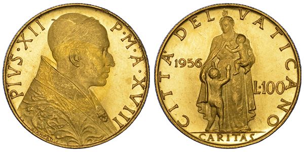 VATICANO. PIO XII (Eugenio Pacelli), 1939-1958. 100 Lire 1956/A. XVIII.