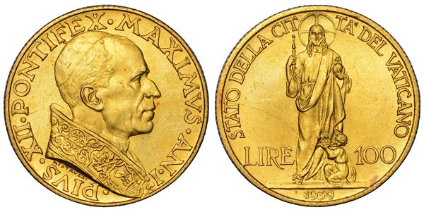 VATICANO. PIO XII (Eugenio Pacelli), 1939-1958. 100 Lire 1939/A. I.