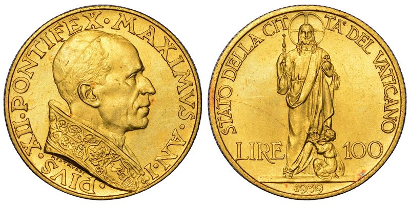 VATICANO. PIO XII (Eugenio Pacelli), 1939-1958. 100 Lire 1939/A. I.  - Auction Numismatics - Cambi Casa d'Aste