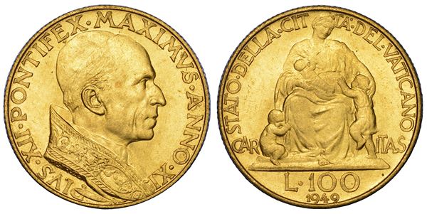 VATICANO. PIO XII (Eugenio Pacelli), 1939-1958. 100 Lire 1949/A. XI.