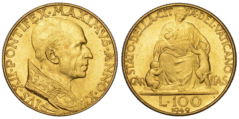 VATICANO. PIO XII (Eugenio Pacelli), 1939-1958. 100 Lire 1949/A. XI.  - Auction Numismatics - Cambi Casa d'Aste
