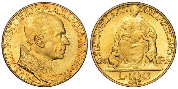 VATICANO. PIO XII (Eugenio Pacelli), 1939-1958. 100 Lire 1947/A. IX.