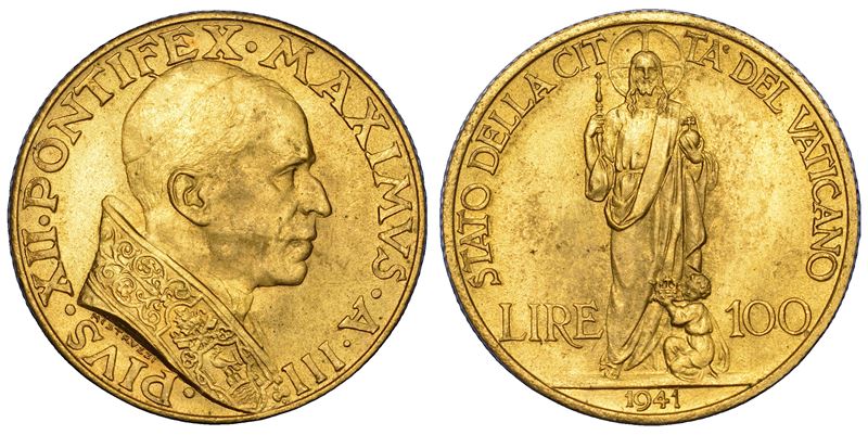 VATICANO. PIO XII (Eugenio Pacelli), 1939-1958. 100 Lire 1941/A. III.  - Auction Numismatics - Cambi Casa d'Aste