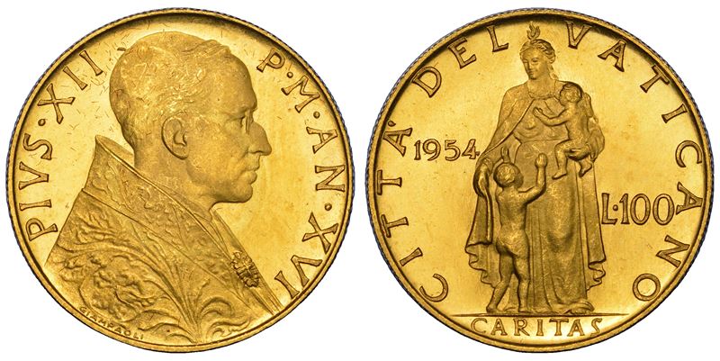 VATICANO. PIO XII (Eugenio Pacelli), 1939-1958. 100 Lire 1954/A. XVI.  - Asta Numismatica - Cambi Casa d'Aste
