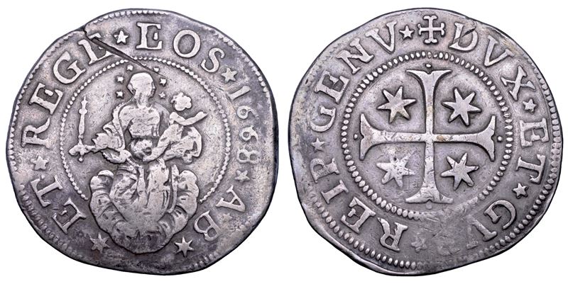 GENOVA. DOGI BIENNALI E GOVERNATORI DELLA REPUBBLICA, 1528-1797. SERIE DELLA III FASE, 1637-1797. Scudo stretto 1668.  - Asta Numismatica - Cambi Casa d'Aste