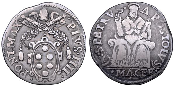 STATO PONTIFICIO. PIO IV (Gian Angelo Medici), 1559-1565. Testone. Macerata.