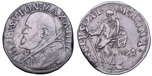 STATO PONTIFICIO. PAOLO V (Camillo Borghese), 1605-1621. Testone A. IIII.
