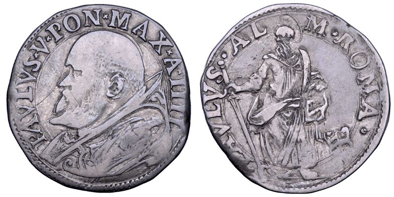 STATO PONTIFICIO. PAOLO V (Camillo Borghese), 1605-1621. Testone A. IIII.  - Asta Numismatica - Cambi Casa d'Aste