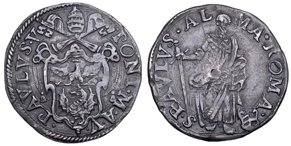 STATO PONTIFICIO. PAOLO V (Camillo Borghese), 1605-1621. Testone A. V.
