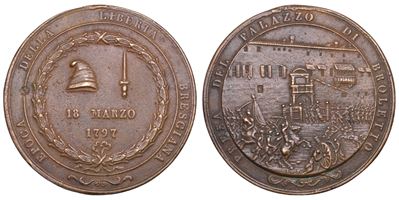 Medaglia, Presa del Palazzo di Broletto (Brescia), bronzo, 1797