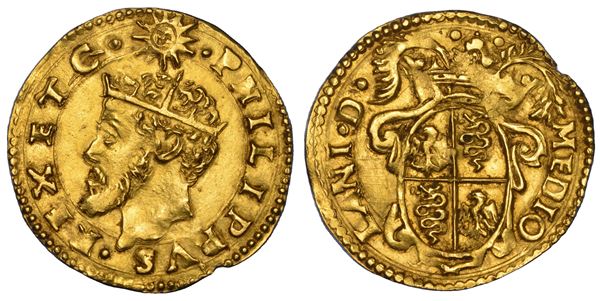 MILANO. FILIPPO II D'ASBURGO, 1554-1598. Scudo d'oro del sole s.d.