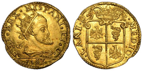 MILANO. FILIPPO II D'ASBURGO, 1554-1598. Doppia 1582.
