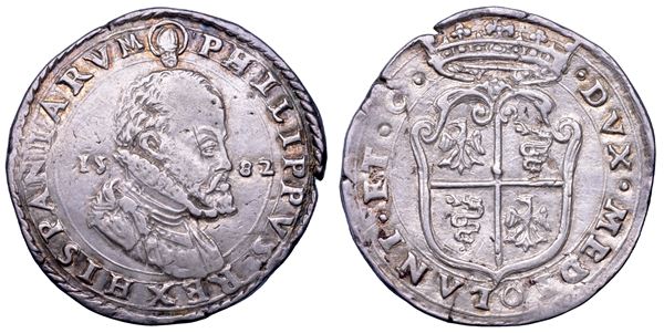 MILANO. FILIPPO II D'ASBURGO, 1554-1598. Mezzo scudo d'argento 1582.