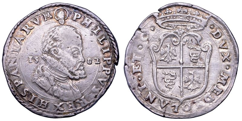 MILANO. FILIPPO II D'ASBURGO, 1554-1598. Mezzo scudo d'argento 1582.  - Asta Numismatica - Cambi Casa d'Aste