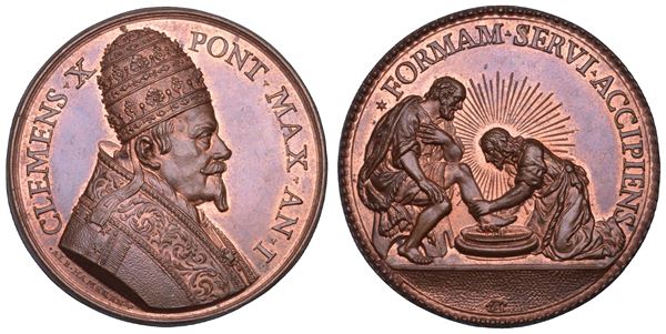 STATO PONTIFICIO. CLEMENTE X (Emilio Altieri), 1670-1676. Medaglia in bronzo A. I. Lavanda dei piedi del Giovedì Santo.