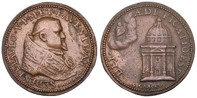Paolo V (Camillo Borghese), Medaglia in bronzo: posa della prima pietra della chiesa di San Carlo...