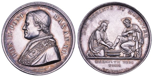 STATO PONTIFICIO. PIO IX (Giovanni Maria Mastai Ferretti), 1846-1878. Medaglia in argento 1857/A. XII. Lavanda dei piedi del Giovedì Santo.