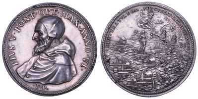 Antonio Ghislieri (Pio V), Medaglia in argento “Ricordo della battaglia di Lepanto”, 1566-1572, A...
