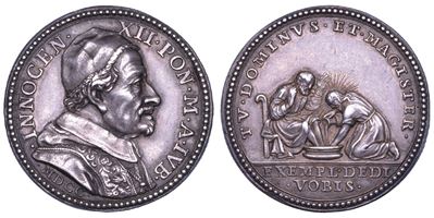 Innocenzo XII (Antonio Pignatelli), Lavanda dei piedi del Giovedì Santo, medaglia in argento (A. ...