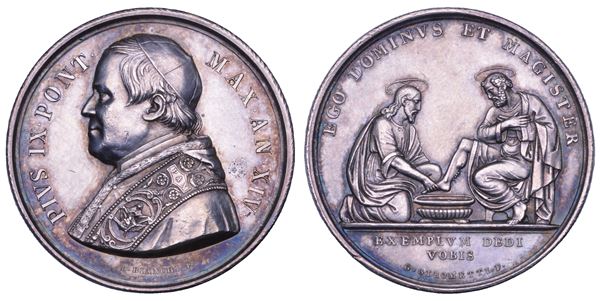 STATO PONTIFICIO. PIO IX (Giovanni Maria Mastai Ferretti), 1846-1878. Medaglia in argento 1860/A. XIV. Lavanda dei piedi del Giovedì Santo.