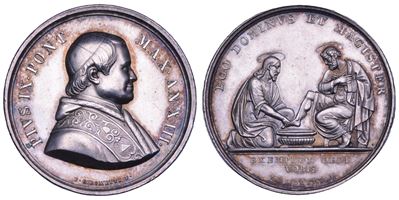 Pio IX (Giovanni Maria Mastai Ferretti), Lavanda dei piedi del Giovedì Santo, medaglia in argento...