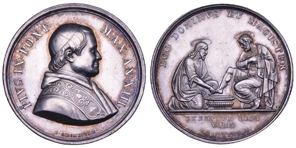 STATO PONTIFICIO. PIO IX (Giovanni Maria Mastai Ferretti), 1846-1878. Medaglia in argento 1859/A. XIII. Lavanda dei piedi del Giovedì Santo.