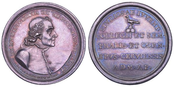 STATO PONTIFICIO. PIO VII (Barnaba Chiaramonti), 1800-1823. Medaglia premio in argento 1816. Seminario di Montefiascone.