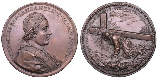 STATO PONTIFICIO. CLEMENTE XIV (Gian Vincenzo Antonio Ganganelli), 1769-1774. Medaglia in bronzo (circa 1770).