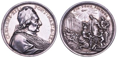 Lorenzo Corsini (Clemente XII), Medaglia annuale in argento 1739/A, IX. Ospedale Santo Spirito