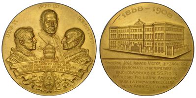 Giuseppe Melchiorre Sarto (Pio X), Medaglia in bronzo dorato, 1908, Cinquantesimo anniversario de...
