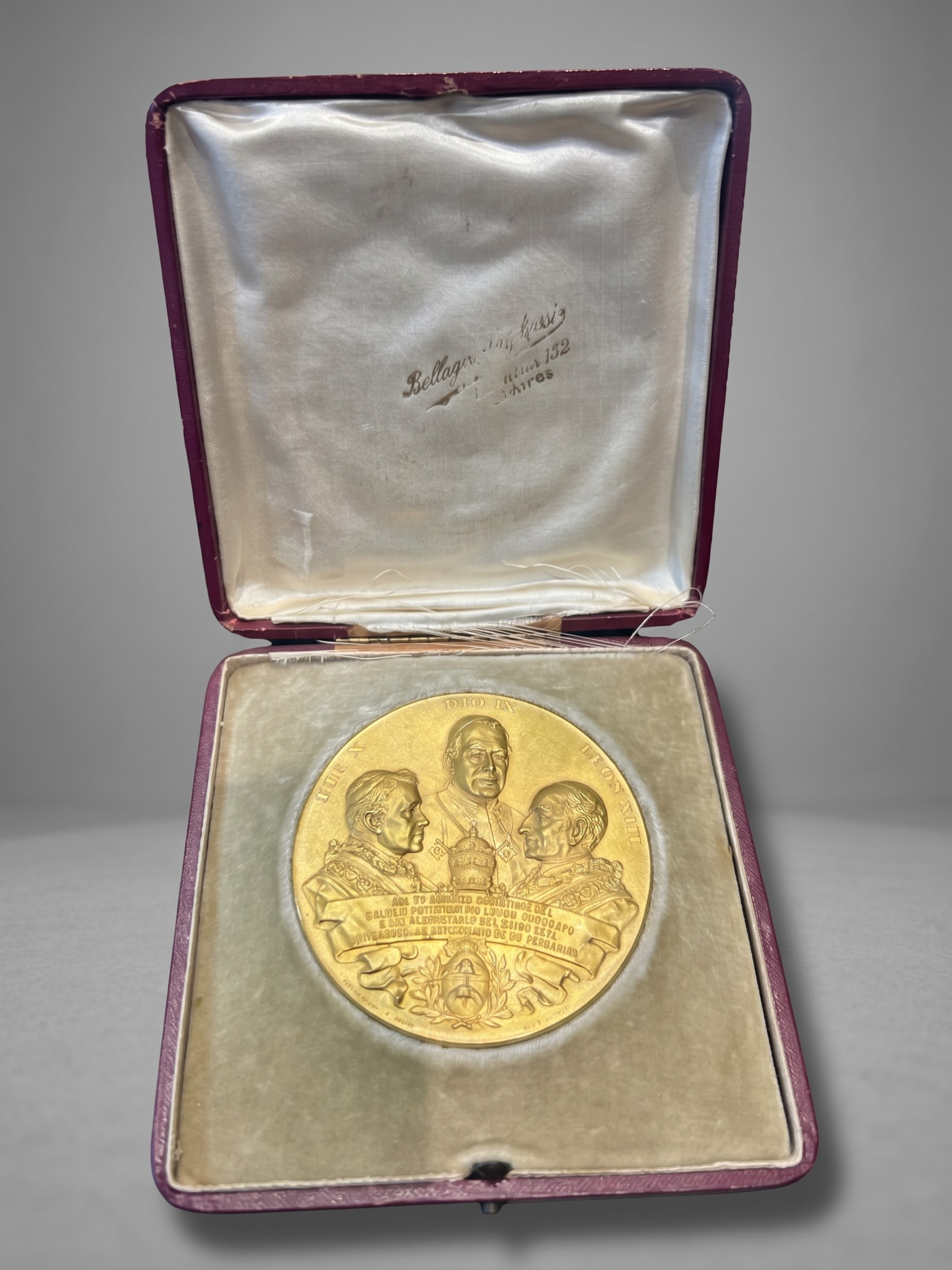 Giuseppe Melchiorre Sarto (Pio X), Medaglia in bronzo dorato, 1908, Cinquantesimo anniversario de...