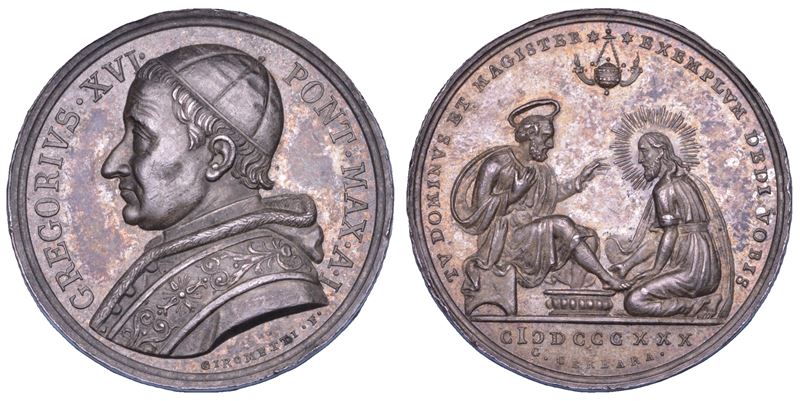 STATO PONTIFICIO. GREGORIO XVI (Bartolomeo Alberto Cappellari), 1831-1846. Medaglia in argento (1830)/A. I. Lavanda dei piedi del Giovedì Santo.  - Asta Numismatica - Cambi Casa d'Aste