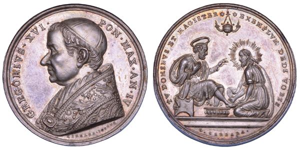 STATO PONTIFICIO. GREGORIO XVI (Bartolomeo Alberto Cappellari), 1831-1846. Medaglia in argento A. IV. Lavanda dei piedi del Giovedì Santo.