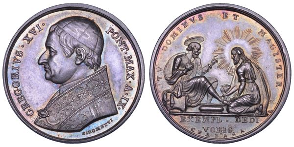 STATO PONTIFICIO. GREGORIO XVI (Bartolomeo Alberto Cappellari), 1831-1846. Medaglia in argento (1839)/A. IX. Lavanda dei piedi del Giovedì Santo.